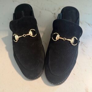 Van Eli Black Suede Slip-On Mule with silver Bit